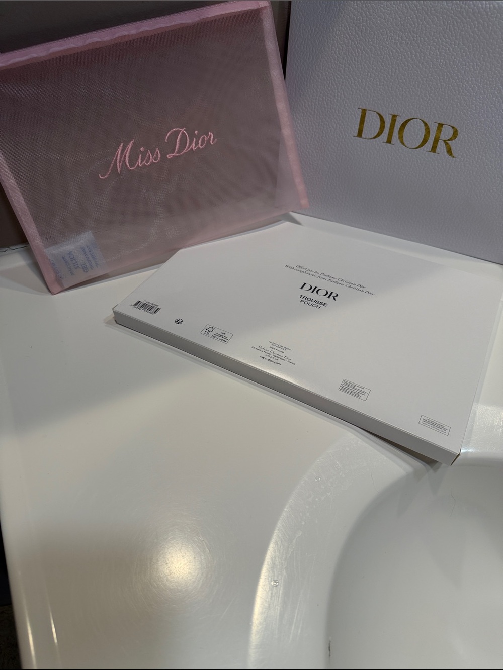 Dior Pink Mesh Miss Dior Pouch with White Dior Box